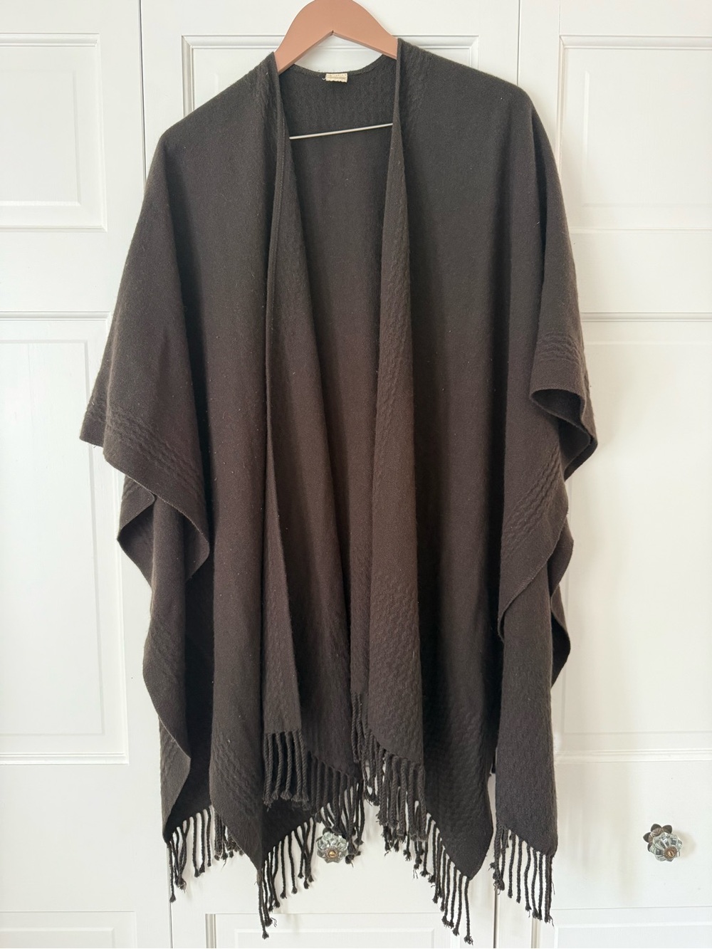 Brown Fringe Women's Shawl Poncho Ruana Sweater